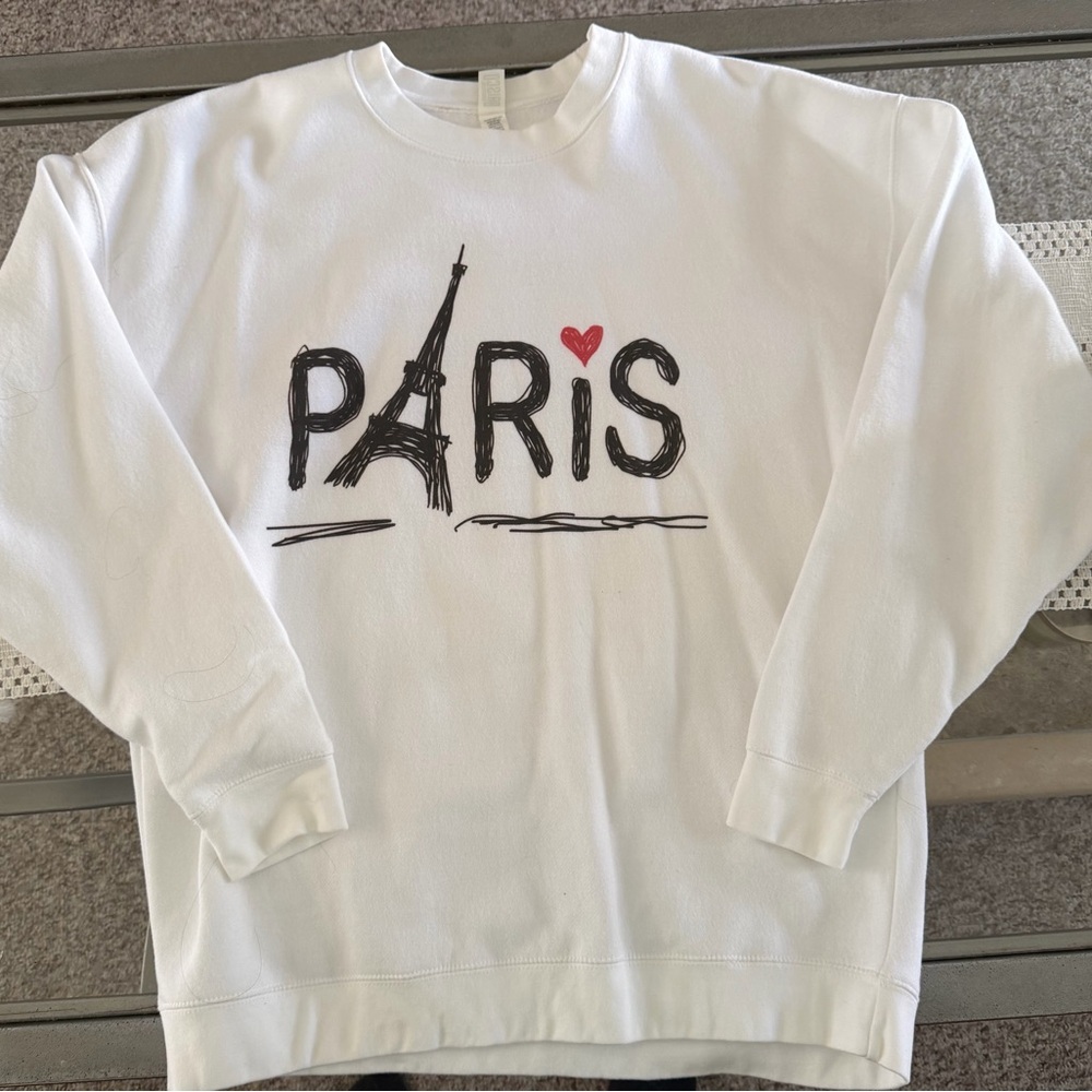 White "Paris" Graphic Crewneck Sweatshirt Women’s Size XL